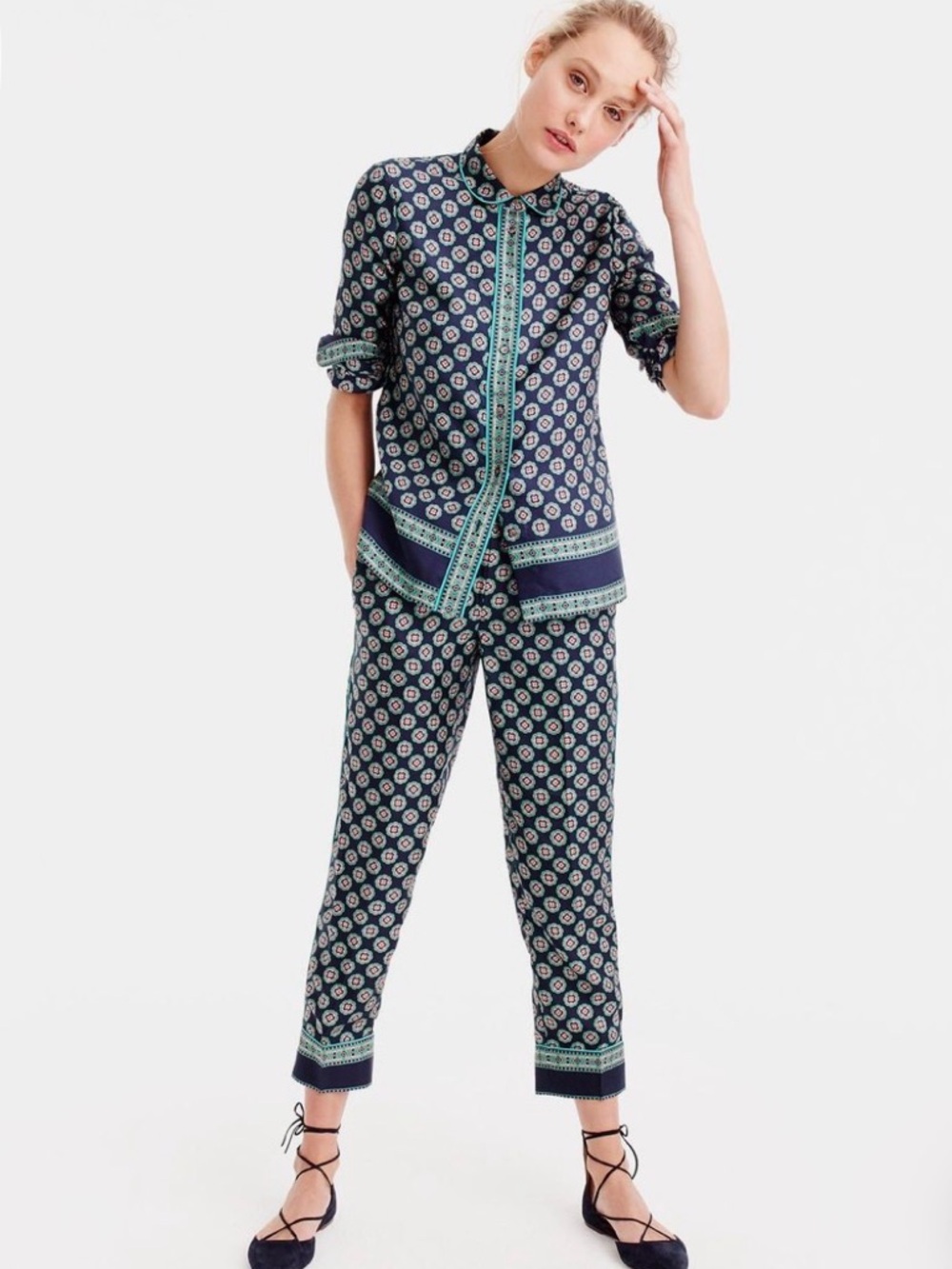 J.Crew Silk Foulard Pajama Shirt & Pant